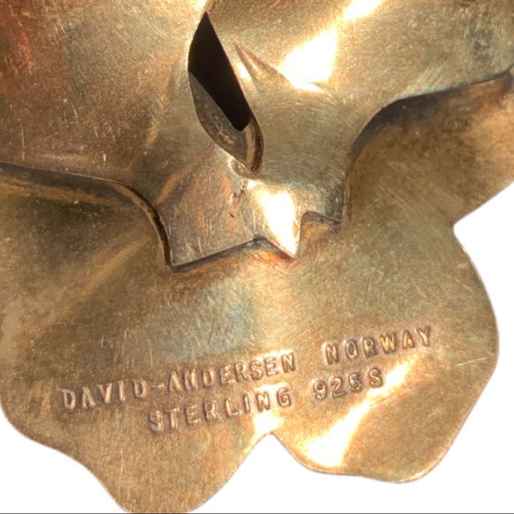 VTG David Andersen Norway Gilt Sterling 925 Silver Yellow Pansy Enamel Brooch - Picture 3 of 3